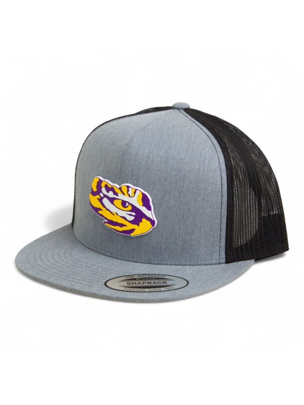 LSU Tiger Eye Snapback Flat Bill Trucker Hat- Heather Grey/ Black